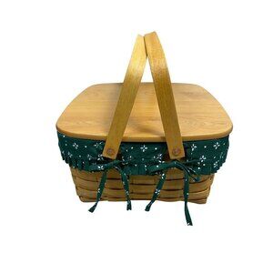 Longaberger Baskets Handwoven Picnic Brown Green Cloth Protector Cover 2000